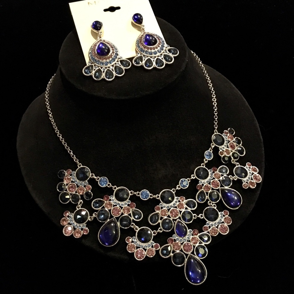 Ornate Monet Violet Blue Statement Necklace